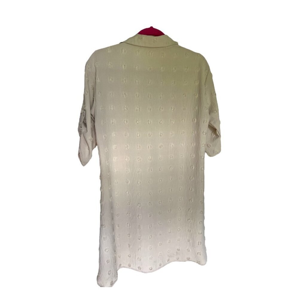 Women's Trendy Boho Beige Pom Pom Dress Lightweight Tunic Shirt Vacation Sz Med - Picture 3 of 6